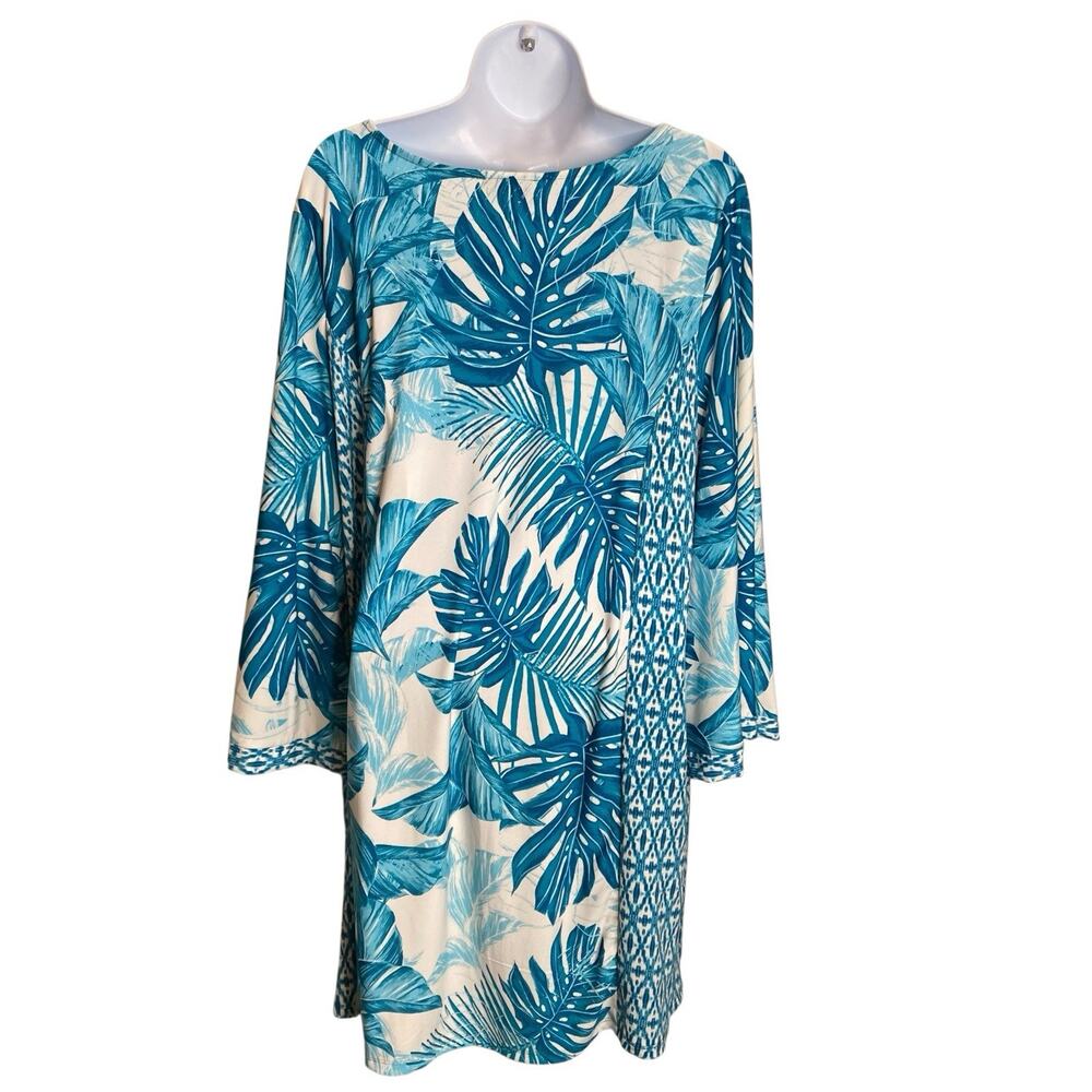 Potpourri Womens Blue White Floral Peasant Tunic Top Size 1X Cottagecore Country - Picture 2 of 11